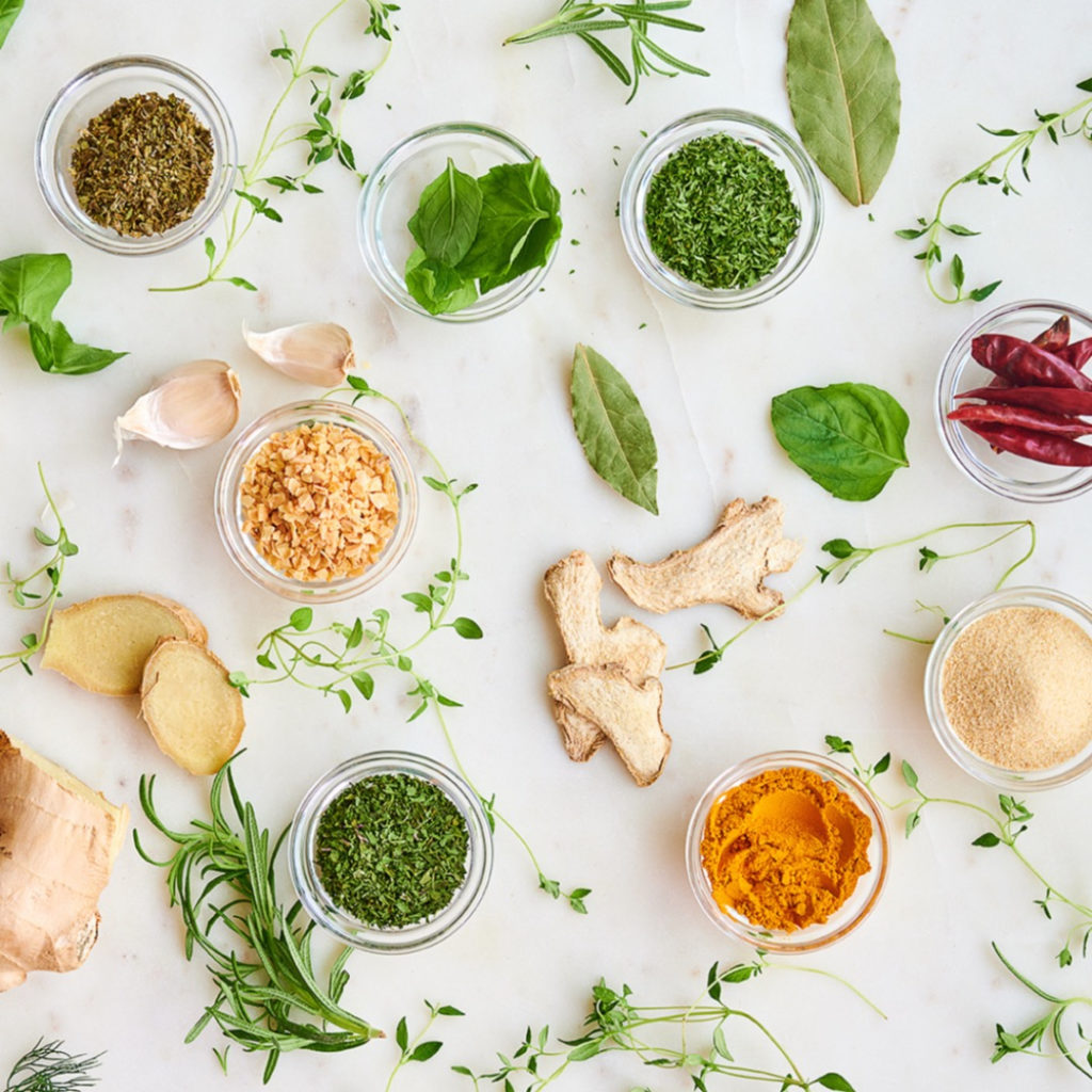 an assortment of herbs and spices