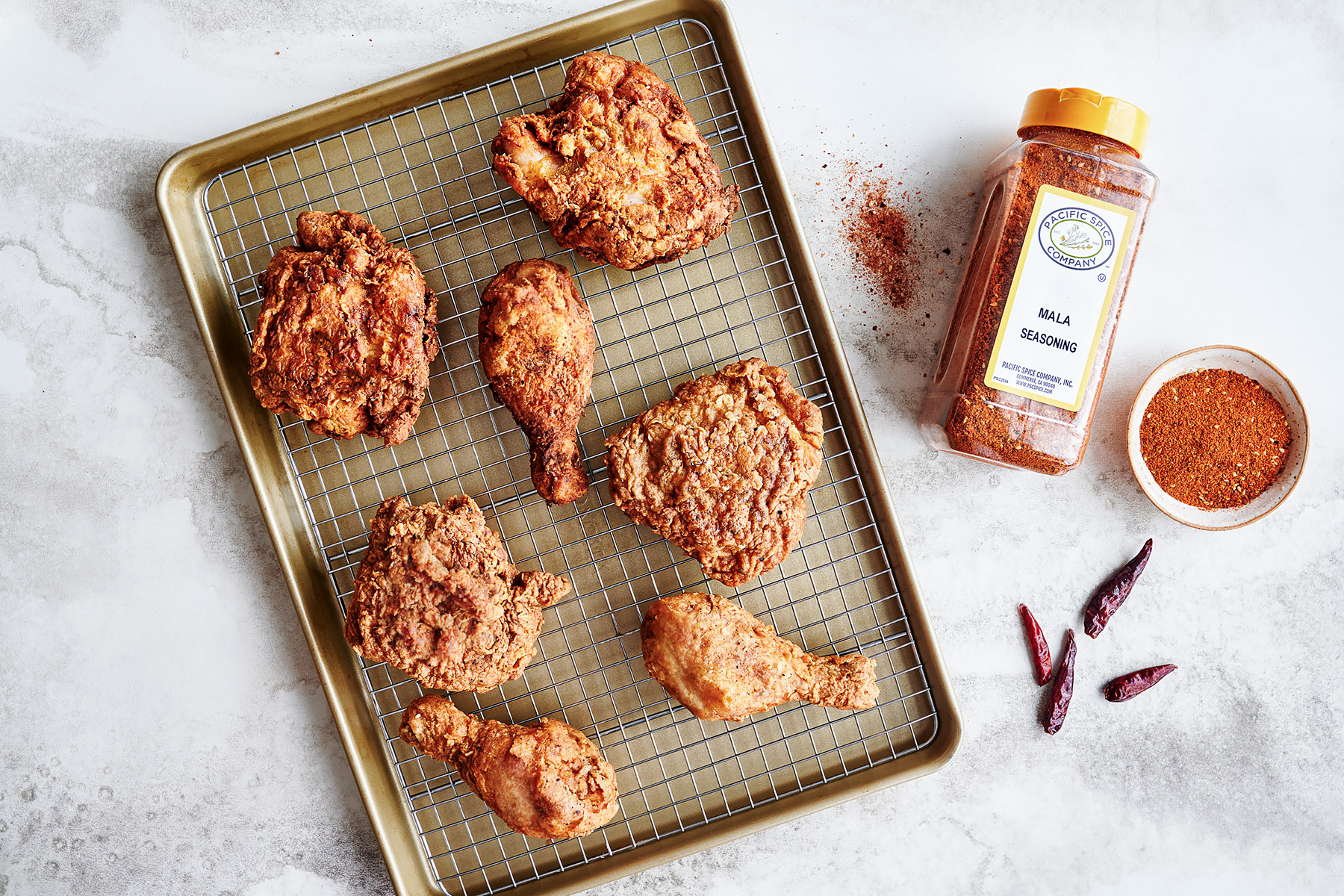 Mala fried chicken test-kitchen prototype with PSC Mala Seasoning