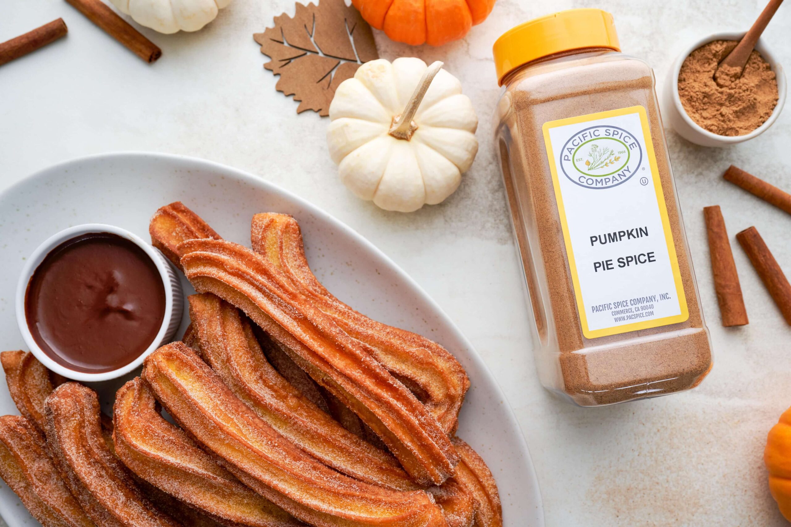 pumkin spiced churros with spiced container