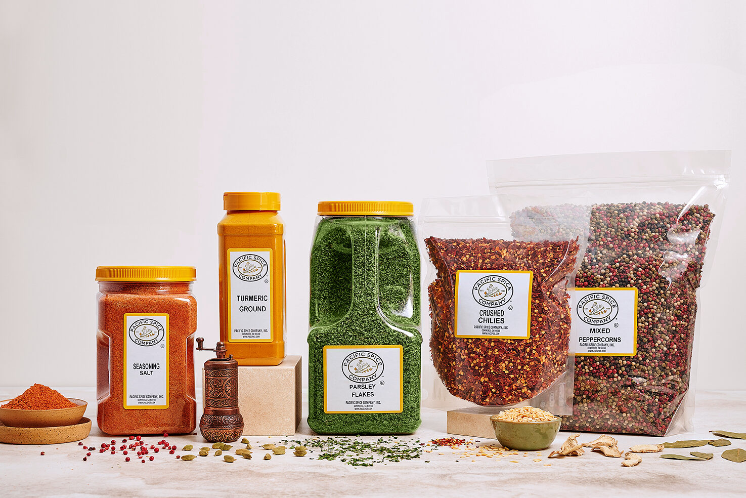Foodservice seasoning packaging options including jars and premeasured packs