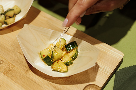 Chilled Mala cucumber bites made with Pacific Spice Mala Seasoning