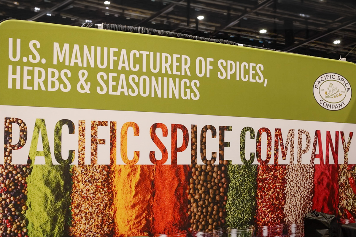 Pacific Spice booth signage at IFT FIRST 2026 — U.S. manufacturer of spices, herbs and seasonings